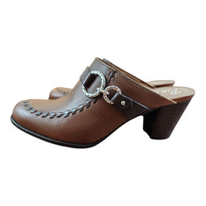 Brighton womens mules shoes sz 8 brown silver slip on heel clog leather